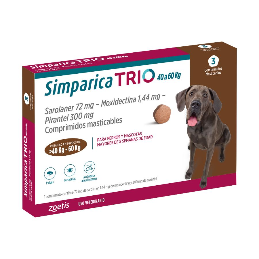 Simparica trio 40.1 - 60 kg antiparasitario para perros 3 comprimidos, , large image number null